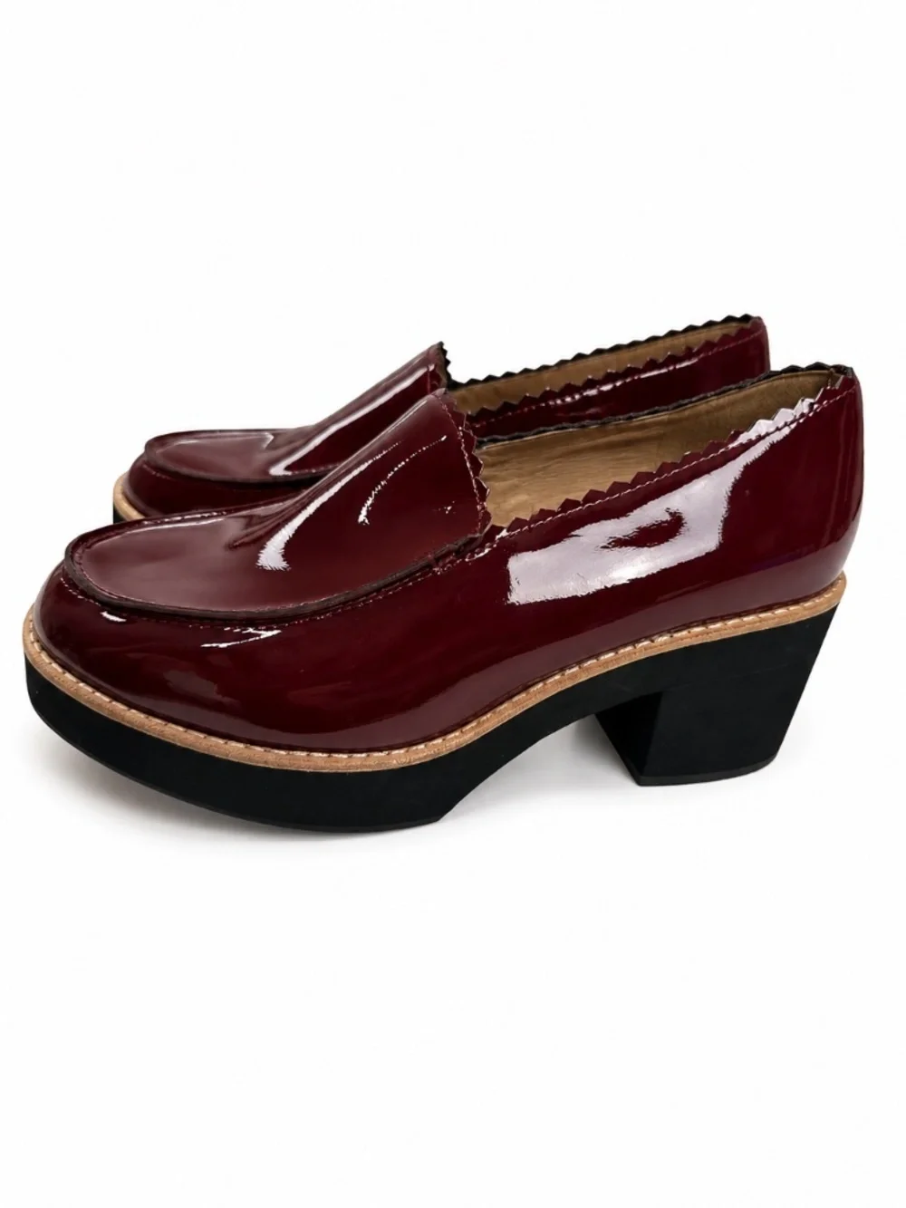 Eileen Fisher Harria Platform Loafer Red Burgundy Glossy Patent Leather Size 7M
